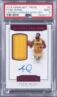 2016-17 Panini National Treasures Lasting Legacies #2 Kyrie Irving Signed Patch Card (#06/20) - PSA MINT 9